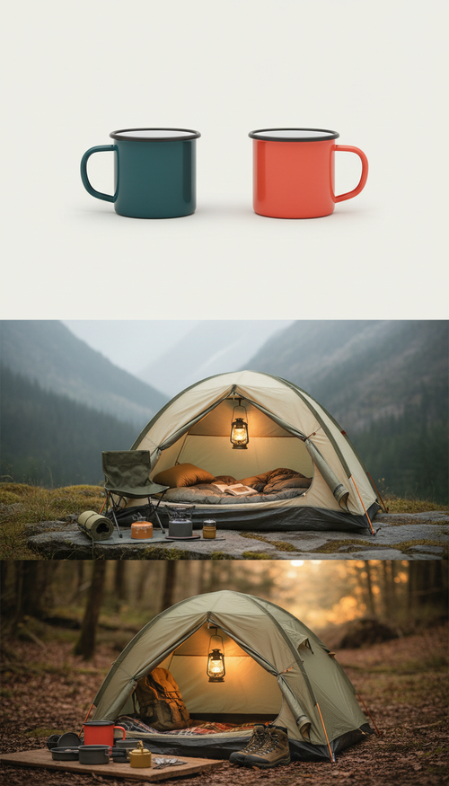 Enamel camp mugs set